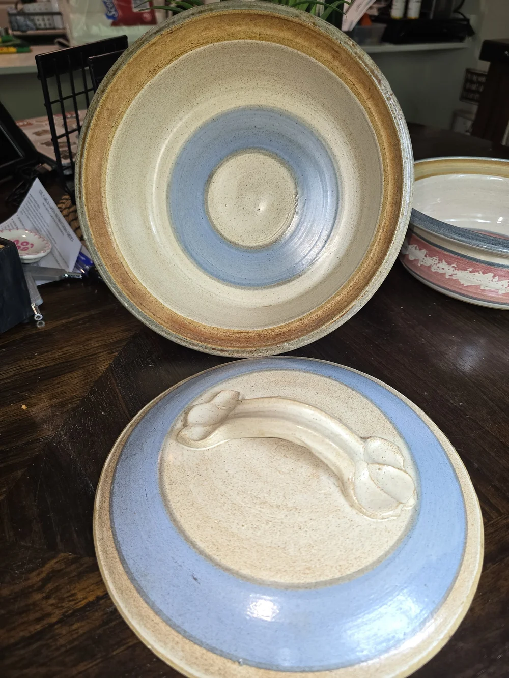 Handcrafted Ceramic Covered Casserole - Blue & Beige